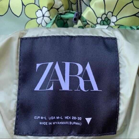 Zara Green Floral Puffer Hooded Jacket Size Medium/Large - Picture 9 of 12